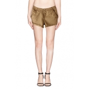 Plain Skinny Mid-Waisted Shorts with Pockets and Button Fly