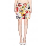 Ivory Wrap Mini Dress in Colorful Floral Print