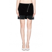 Black Zip Detail Faux Leather Trim Mini Skirt
