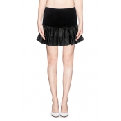Black Patent PU Ruffle Hem Mini Skirt