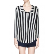 Black and White Stripe Button Front High-low Shirt