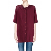 Dropped Shoulder Collared Button Placket Solid Longline Shirt