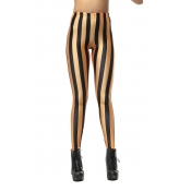 Black and Gold Vertical Stripe Print Sexy Leggings