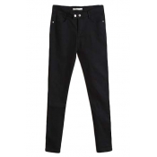 Washed Black Snap Closure High Rise Slim Jeans