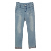 Light Wash Straight Leg Low Rise Rolled Cuffs Jeans