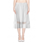 Ladylike Sheer Panel Elasticated Waist Midi Skirt
