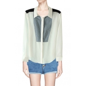 Color Block Concealed Placket Long Sleeve Shirt