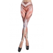 Fashionable Muscle Print Elastic Wasit Ankle Leggings in High Rise