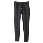 Drawstring Waist Solid Casual Harem Pants with Pocket