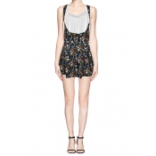 Floral Print Elastic Waist Crossback Overall Shorts