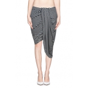 Asymmetric Wrap Skirt in Black and White Stripe