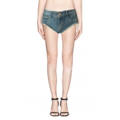 Denim Low Waist Ripped Disco Shorts with Pockets