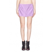 High Waist Zip Side Cotton-blend Shorts with Pocket