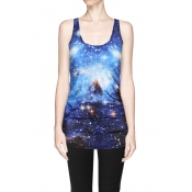 Must-have Racerback Sleeveless Sky Print Top for Summer