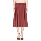 Solid Zip Side Midi Pleated Skirt with Belt