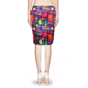 Colorful Geometric Print Bodycon Midi Skirt