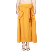 Tie Front Elastic Waist Maxi Skirt with Pocket