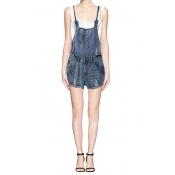Denim Halter Neck Convertible Romper with Ripped Detail