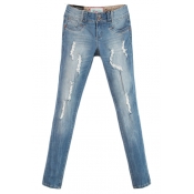 New Look Ripped Light Wash Leopard Lining Jeans