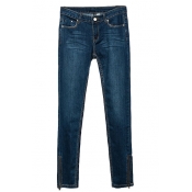 Zip Cuffs Mid Wash Jeans with Whiskering
