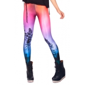 Multi-Color Forest and Sky Print Skinny Leggings