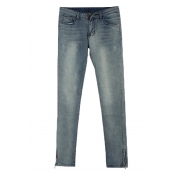 Zip Leg Opening Light Wash Skinny Jeans with Whiskering