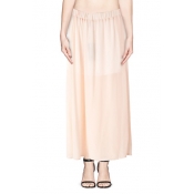 Elegant Elastic Waist Maxi Skirt in Chiffon