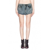 Solid Zip Fly Denim Shorts with Metal Stud