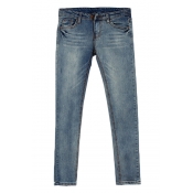Mid Wash Low Rise Skinny Jeans with Whiskering