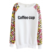 Leopard and Letter Print Round Neck Sweashirt with Raglan Sleeve