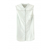 Bleached Stand Collar Denim Vest with Stud Detail
