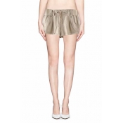 Elastic Waist Tie Front Shorts with Roll Up Cuff
