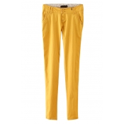 Double Button Front Skinny Pants with Zipper and Pockets