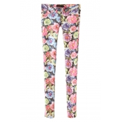 Charming Floral Print Pencil Pants with Low Rise