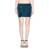 Plain Bead Detail Skinny Skirt with Elastic Waist