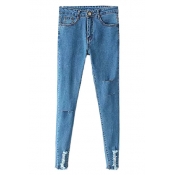 Zipper-fly Ripped Hem Skinny Jeans with Pockets