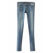 Blue Low Rise Skinny Jeans with Zipper and Pocket