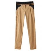 Color Block Zipper-fly Pants with Pockets and Belt