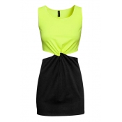 Color Block Round Neck Sleeveless Dress with Cutout Side