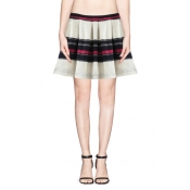 Colorful Stripes Zipper-side Pleated Mini Skirt