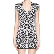 Fashionable Leopard Print Bodycon Dress with Short Sleeve