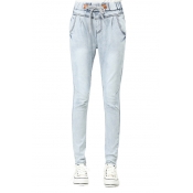 Drawstring Tie Front Bleached Jeans with High Rise