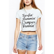 Letter Print Crop Top with Short Sleeve