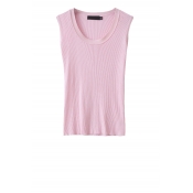 Must-have Plain Skinny Round Neck Sleeveless Knitted Top