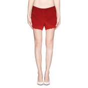 Plain Zip Back Casual Shorts with Scallop Hem