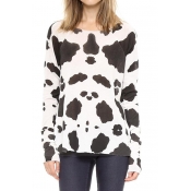 Cute Cow Skin Print Long Sleeve Top
