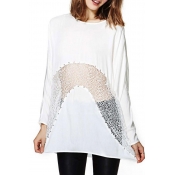 Lace Insert Tunic Top with Long Sleeve