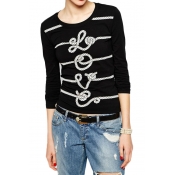 Special Print Round Neck Long Sleeve Top