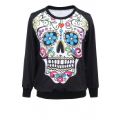 Colorful Skull Print Round Neck Sweatshirt for Halloween