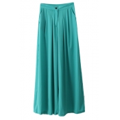 High Rise Solid Straight Pants with Wide Leg